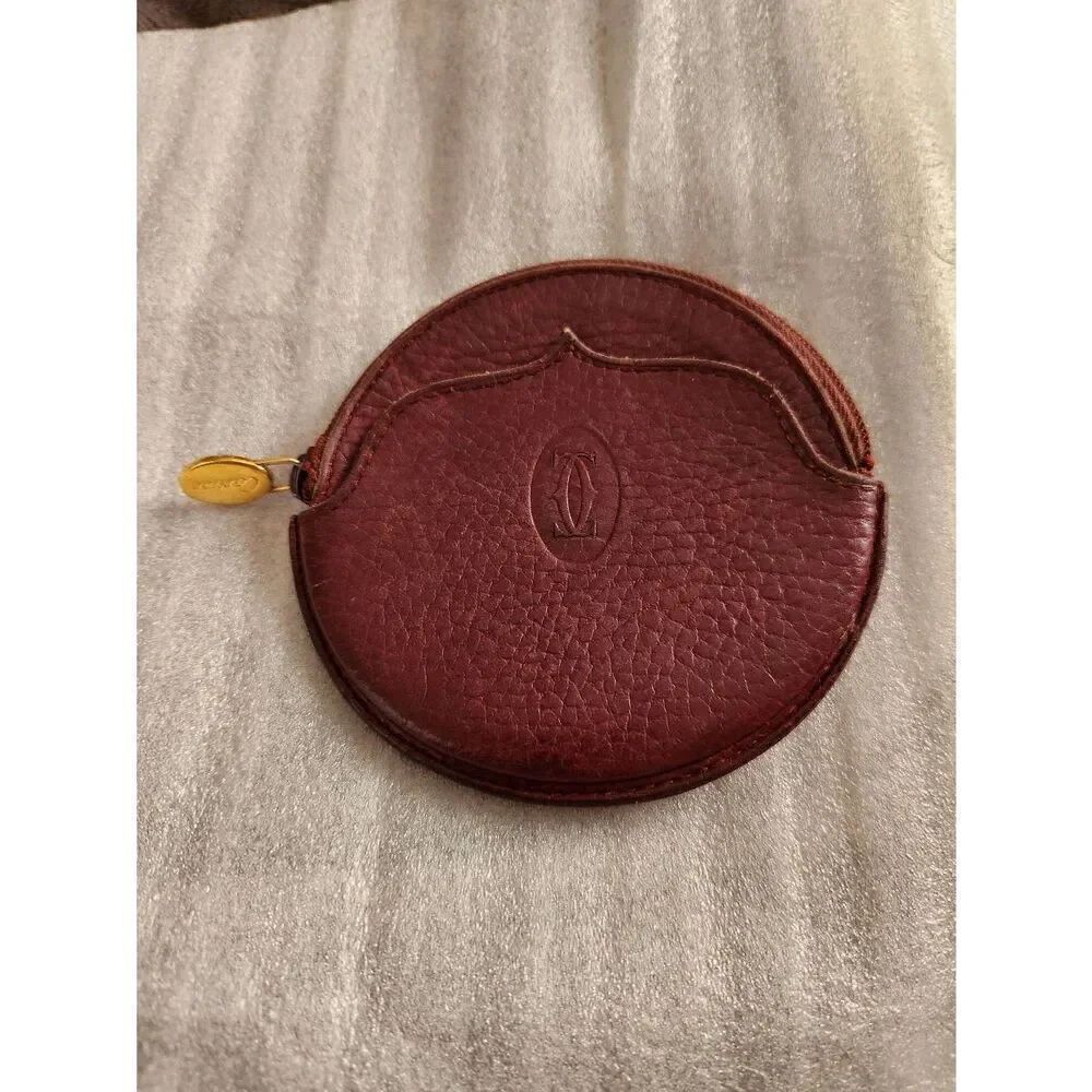 Cartier Bordeaux Leather Round Coin Purse